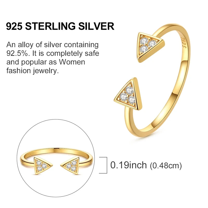 925 Sterling Silver Heart Star Moon Ring | Sparkling Zircon | Gold Chain Design | Women's Fine Jewelry Gift