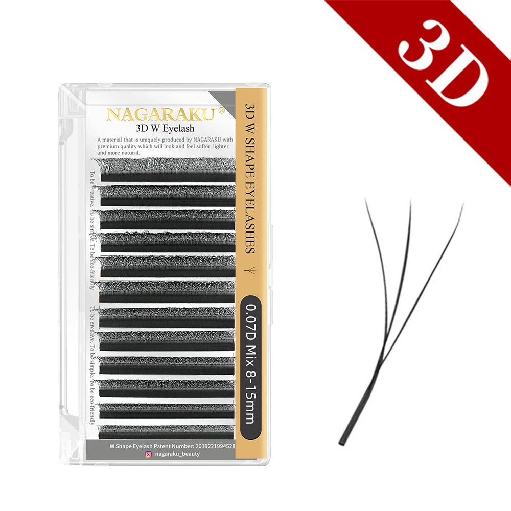 NAGARAKU W Shape Bloom Premade Fans | 3D 4D 5D Double Tips | C/D Curl | 8–15mm