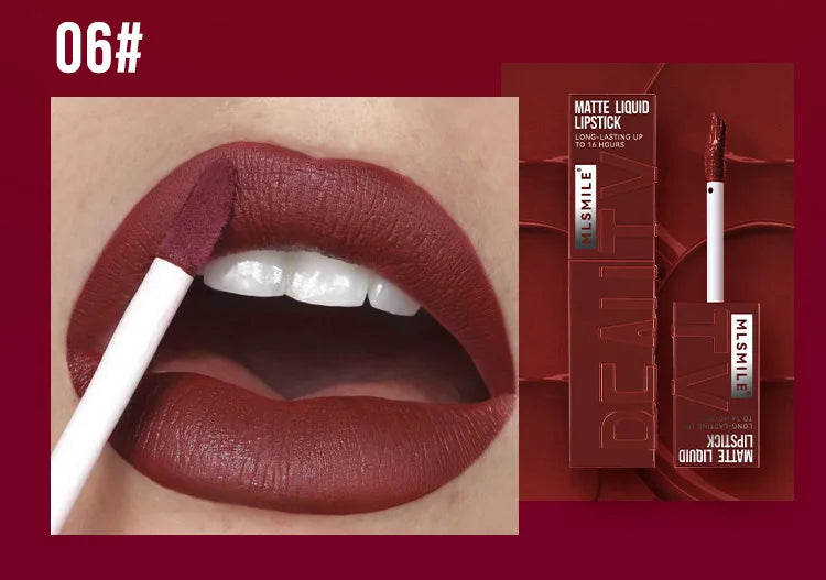 MLSMILE 6 Color Non-stick cup Velvet Satin Gloss Lip glaze Mist Liquid matte lipstick Waterproof long-lasting color liquid Nanasbeautyholic