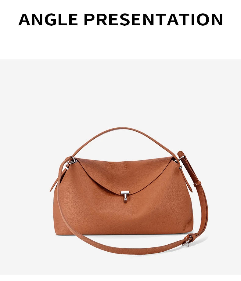 Genuine Cowhide Leather Shoulder Bag – Large Capacity Luxury Handbag for Women
