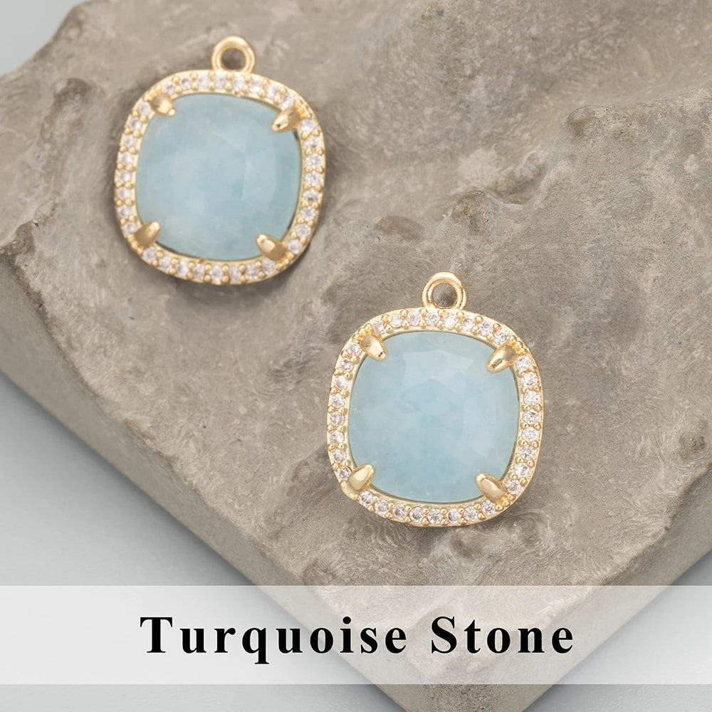 Natural Stone Charm Pendants – 18K Gold Plated, Nickel-Free Copper | 4pcs/lot