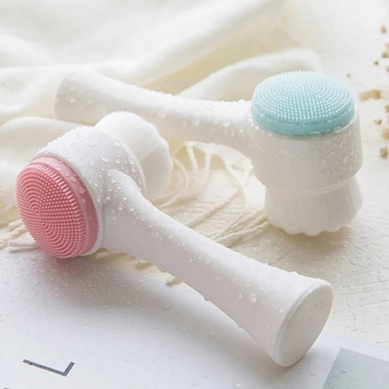 3D Double Silicone Facial Cleansing Brush Manual Massage