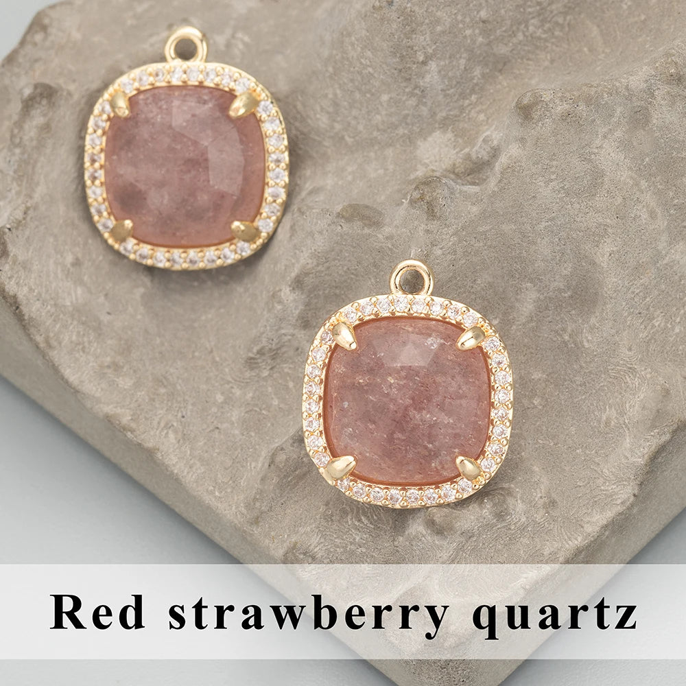 Natural Stone Charm Pendants – 18K Gold Plated, Nickel-Free Copper | 4pcs/lot