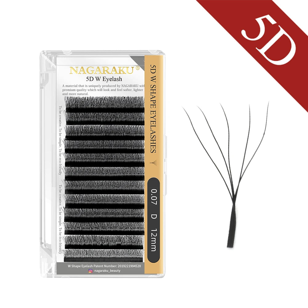 NAGARAKU W Shape Bloom Premade Fans | 3D 4D 5D Double Tips | C/D Curl | 8–15mm