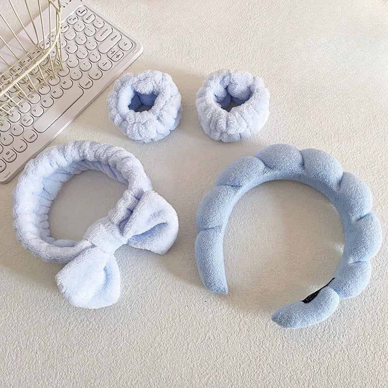 4PCS Stylish Washing Headband Set Wristbands Scrunchies Spa Bubble Headband for Washing Face Makeup Shower Skincare Nanasbeautyholic