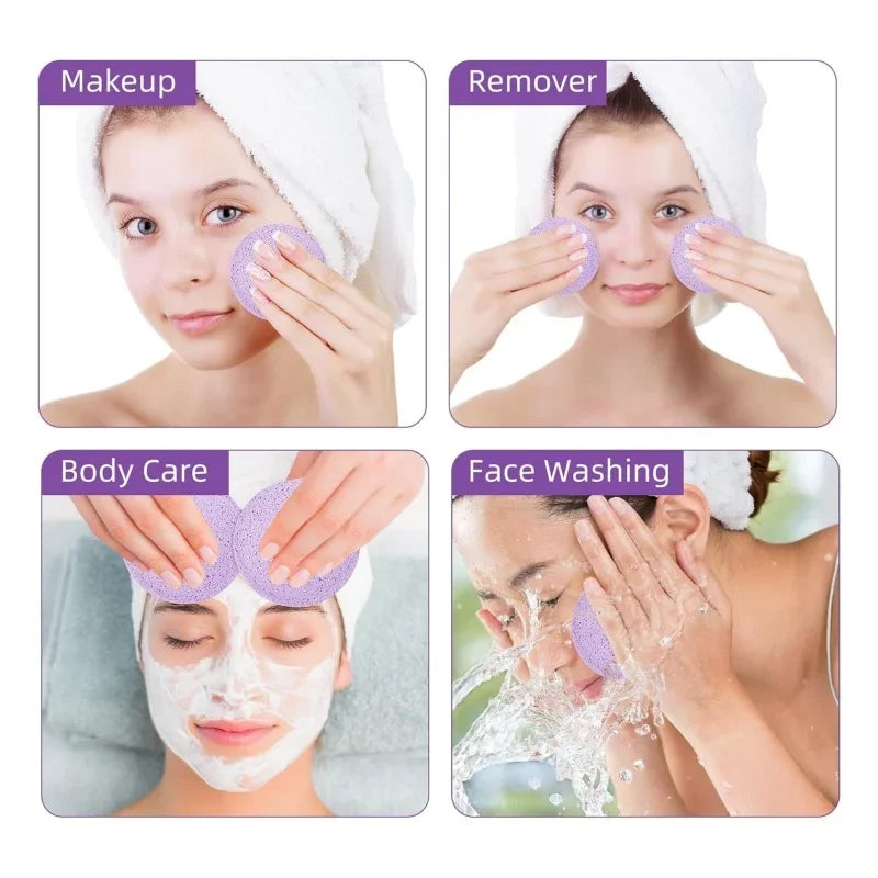 Compress Face Wash Puff with Storage Box Facial Cleansing Sponge for Makeup Remover Round Face Wash Sponge Skincare Beauty Tool Nanasbeautyholic