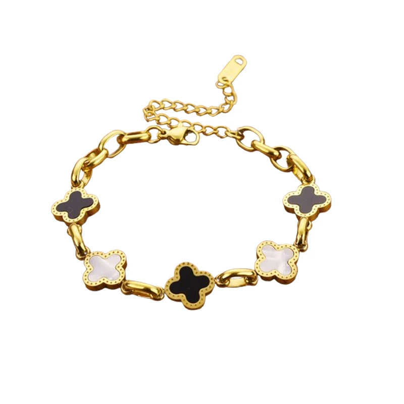 Four Leaf Clover Charm Bracelet for Women – Titanium Steel, Non-Tarnish, Lucky Gift