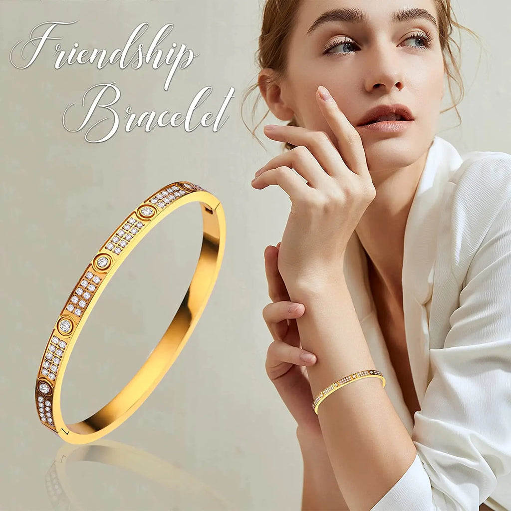Zircon Cross Screw Nail Bangle | Stainless Steel | Gold, Rose Gold & Silver | Unisex Statement Bracelet