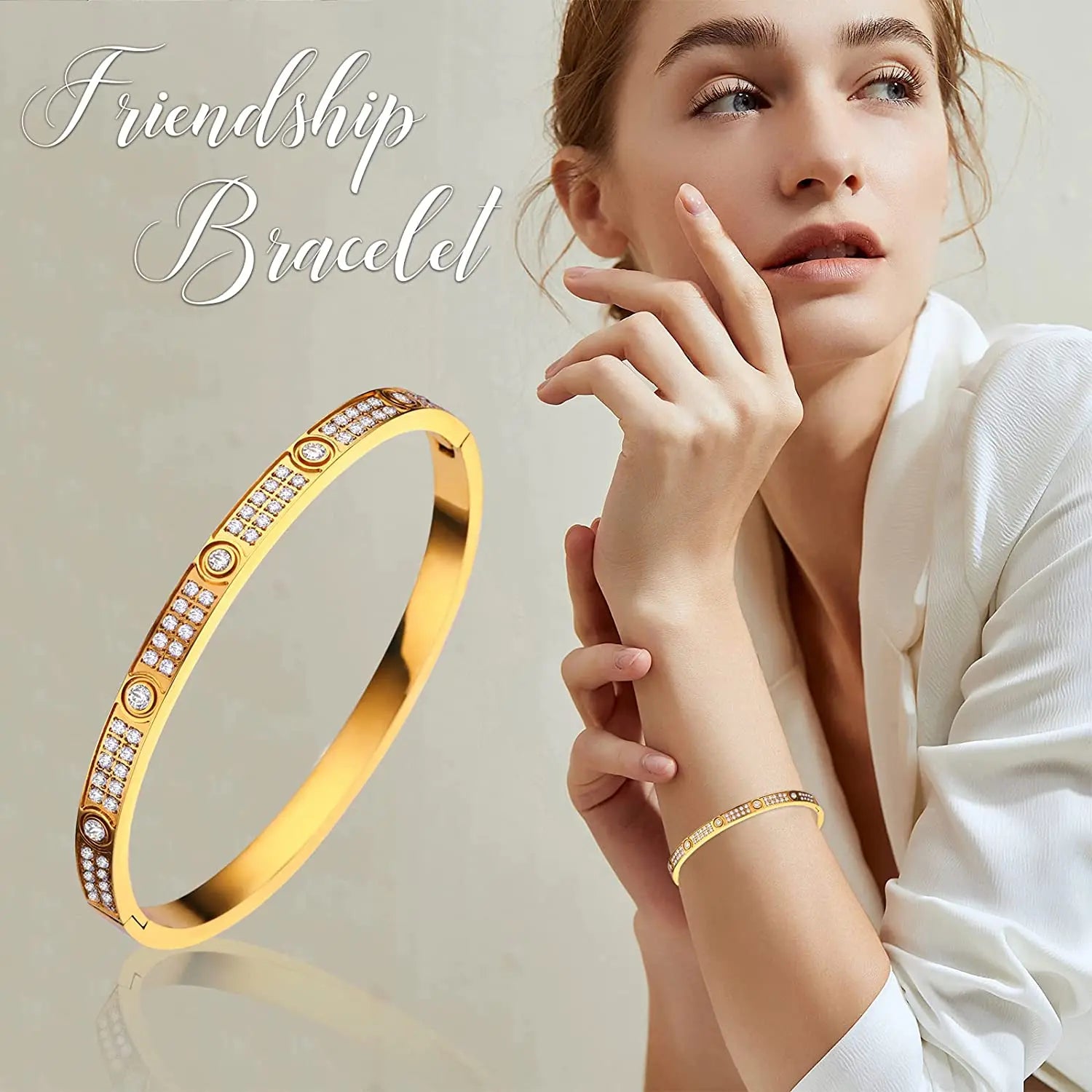 Zircon Cross Screw Nail Bangle | Stainless Steel | Gold, Rose Gold & Silver | Unisex Statement Bracelet
