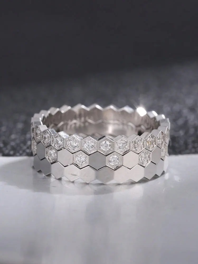925 Sterling Silver Zircon Hexagon Ring | Gold, Silver & Rose Gold | Sizes 6–10 | Women's Fine Jewelry