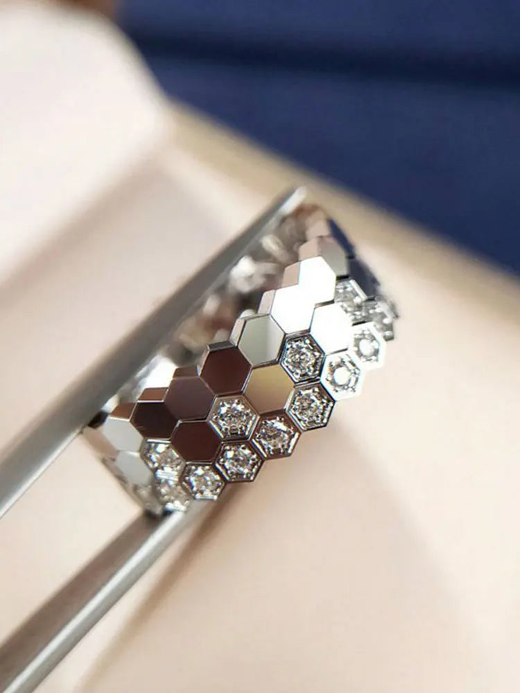 925 Sterling Silver Zircon Hexagon Ring | Gold, Silver & Rose Gold | Sizes 6–10 | Women's Fine Jewelry