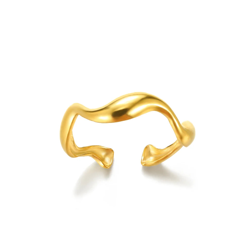 18K Gold Plated Zircon Flower & Leaf Ring | Adjustable Stainless Steel | Women's Aesthetic Wedding Band
