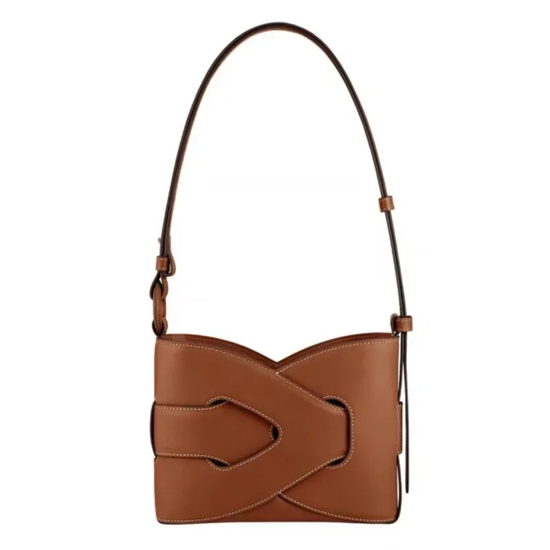Genuine Leather Bucket Shoulder Bag for Women – Large Capacity Underarm Bag