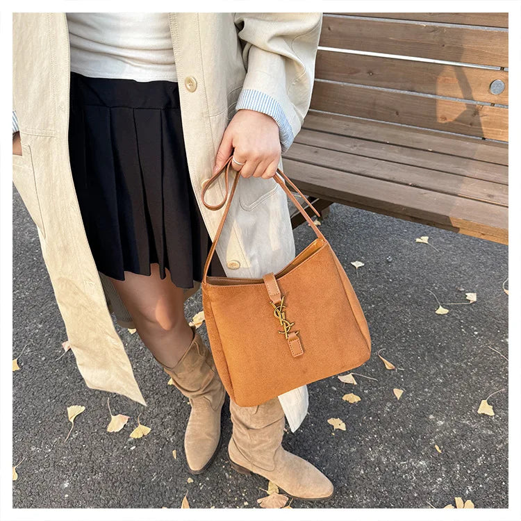 Luxe Faux Leather Bucket Bag – Large Capacity Hobo Shoulder Bag for Women
