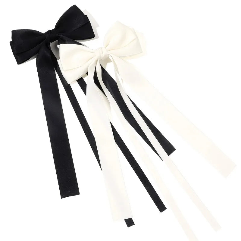Korean Solid Color Ribbon Double Bowknot Hair Clips