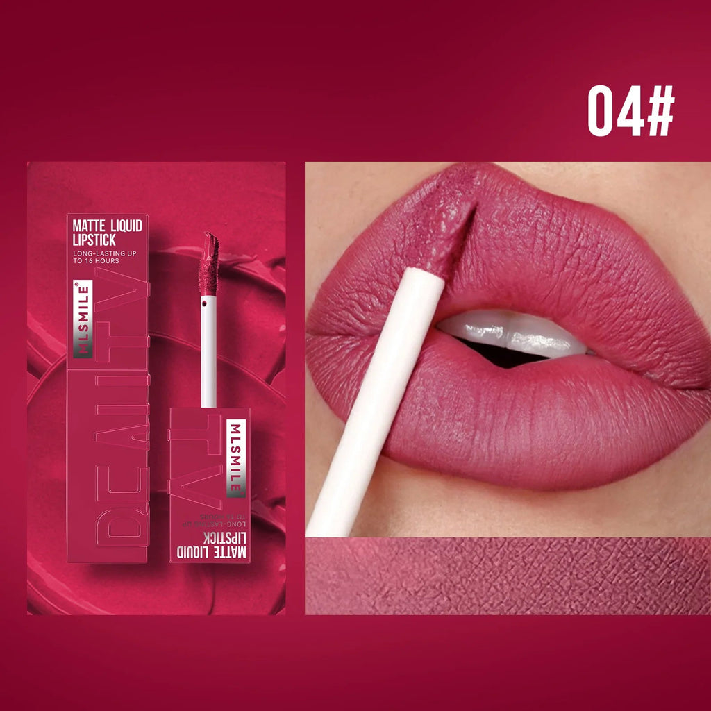 MLSMILE 6 Color Non-stick cup Velvet Satin Gloss Lip glaze Mist Liquid matte lipstick Waterproof long-lasting color liquid Nanasbeautyholic