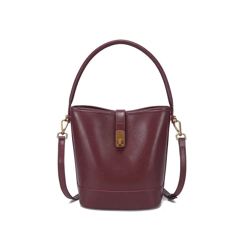 Genuine Leather Bucket Bag – Soft Cow Leather Shoulder & Crossbody Handbag
