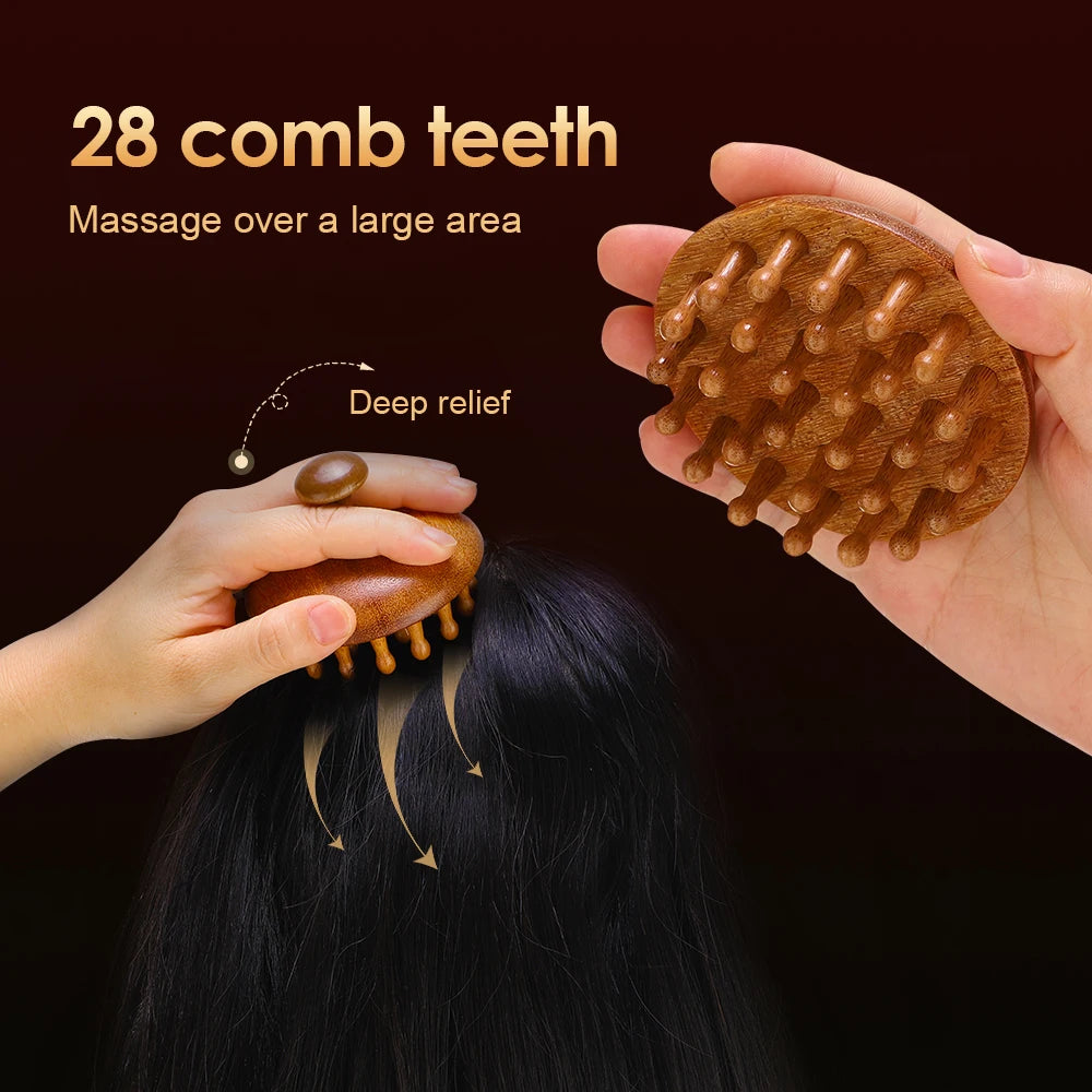 Multi-Functional Wood Therapy Massage Comb Scalp Head Massager Natural Sandalwood Circular Tooth Guasha Scraping Body Massager Nanasbeautyholic