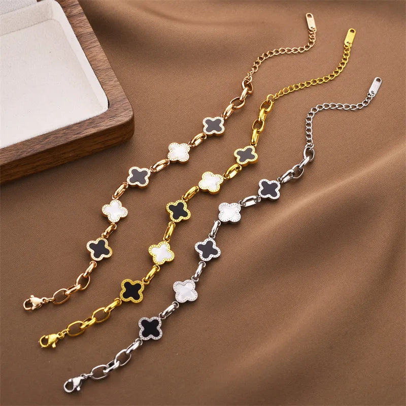 Four Leaf Clover Charm Bracelet for Women – Titanium Steel, Non-Tarnish, Lucky Gift