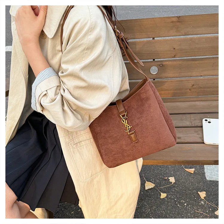 Luxe Faux Leather Bucket Bag – Large Capacity Hobo Shoulder Bag for Women