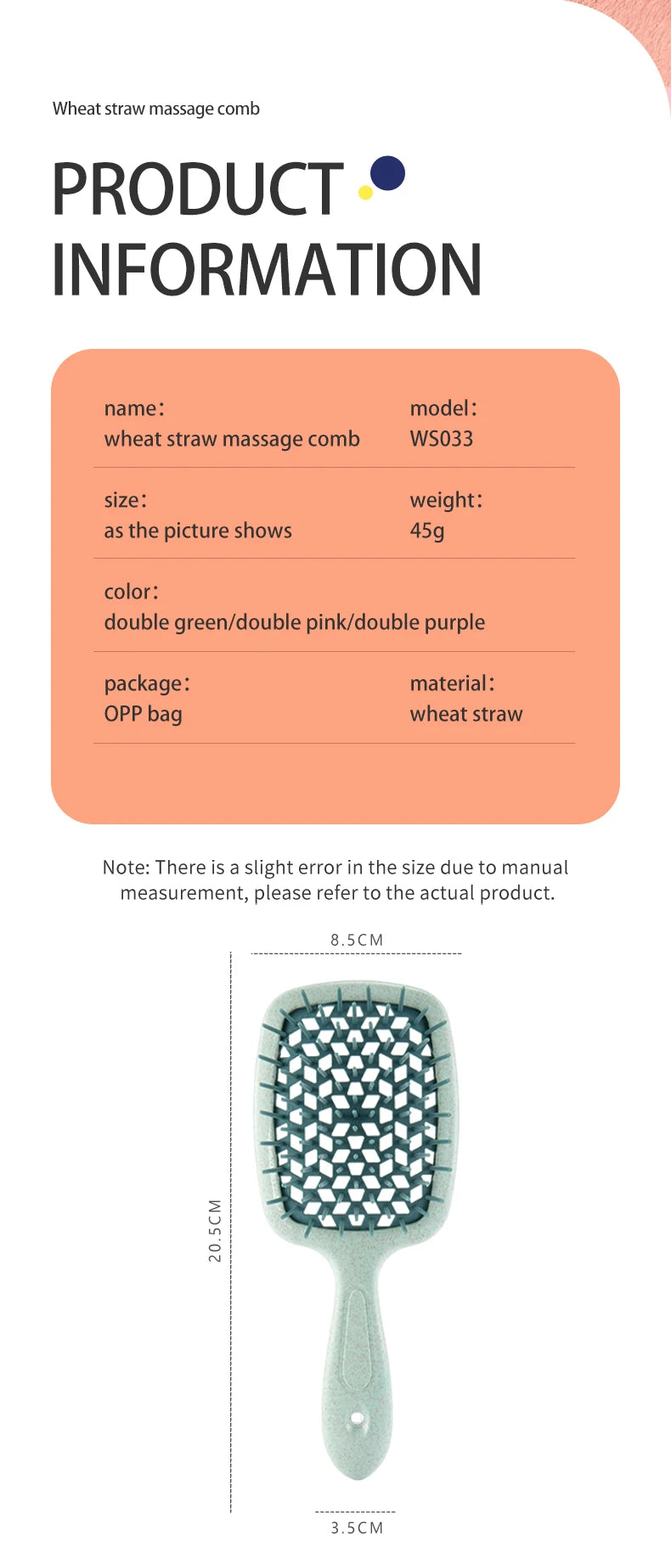 2pcs Professional Comb Detangling Hair Brush Scalp Massage Anti-static