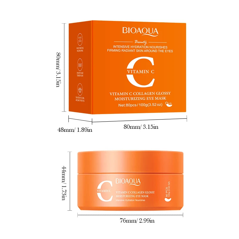 80pcs BIOAQUA Vitamin C Crystal Collagen Eye Mask Anti Dark Circles Whitening Anti-Wrinkles Moisturizing Anti-Aging Eye Patches Nanasbeautyholic