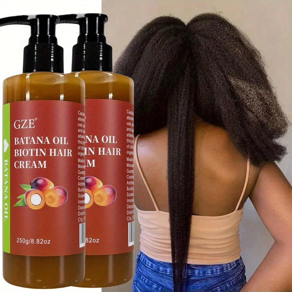 2 Pack GZE Batana Oil Biotin Hair Cream Strong Hair Anti-Breakage Repair Split Ends Silky For Dry Hair Nanasbeautyholic