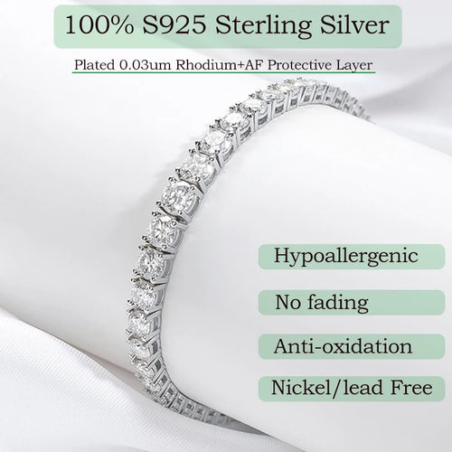 925 Sterling Silver Moissanite Tennis Bracelet | VVS1 D Color | GRA Certified | 3mm 4mm 5mm