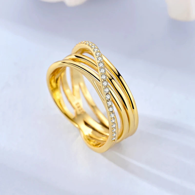 925 Sterling Silver Heart Star Moon Ring | Sparkling Zircon | Gold Chain Design | Women's Fine Jewelry Gift
