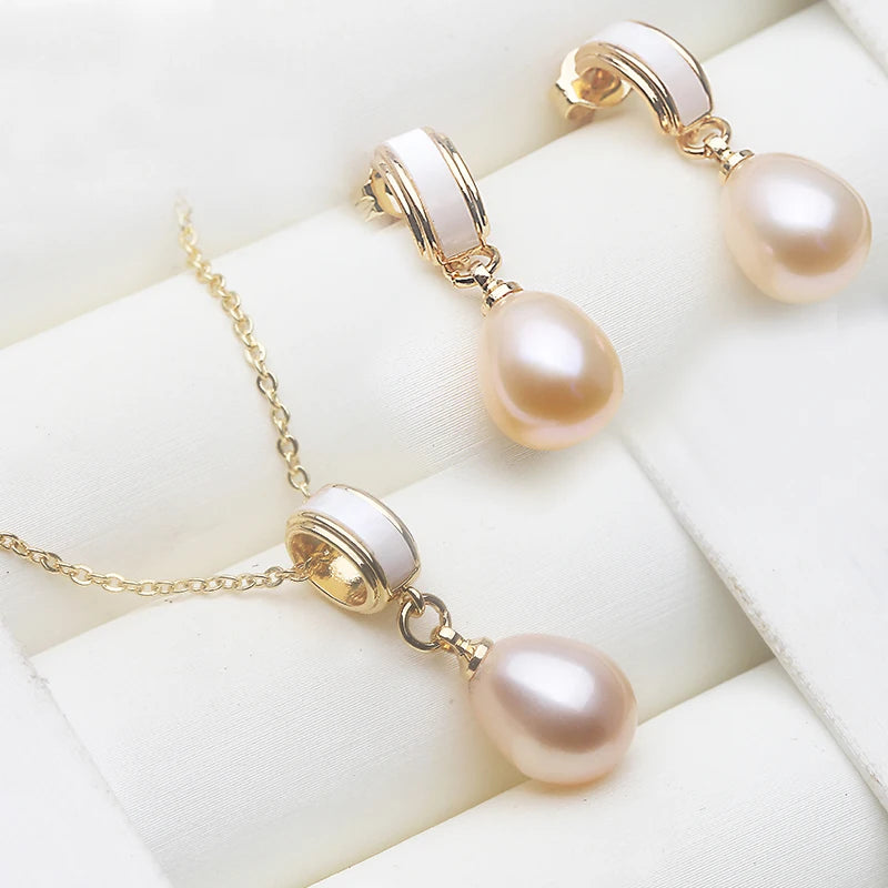Real Freshwater Pearl Necklace & Earrings Set | 925 Sterling Silver | Pink White Purple Black Grey | Free Shipping