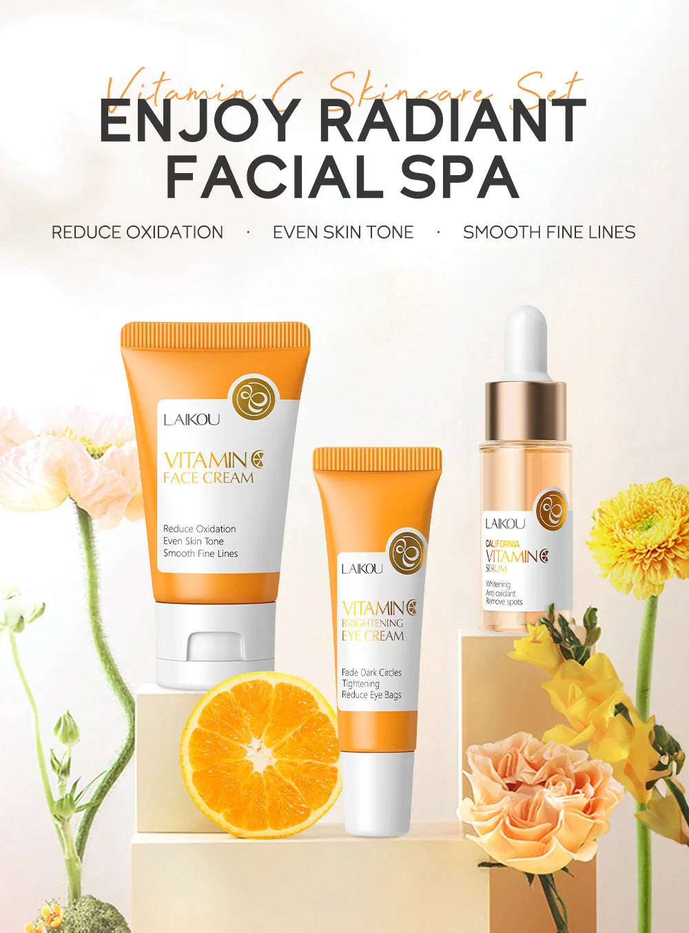 LAIKOU Vitamin C 24K Golden Sakura Skin Care Sets Face Cream Serum 3pcs/set