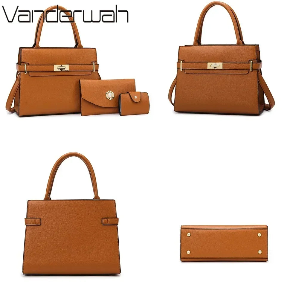 Luxury Women's Handbag Set – Sequined PU Leather Shoulder Bag, Crossbody & Coin Purse