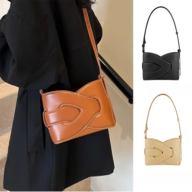 Genuine Leather Bucket Shoulder Bag for Women – Large Capacity Underarm Bag