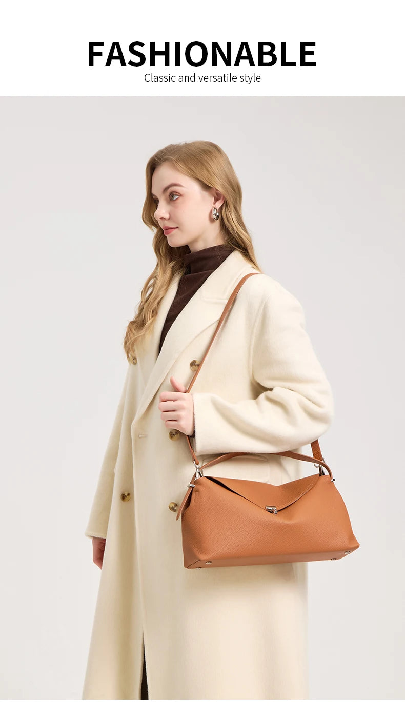 Genuine Cowhide Leather Shoulder Bag – Large Capacity Luxury Handbag for Women