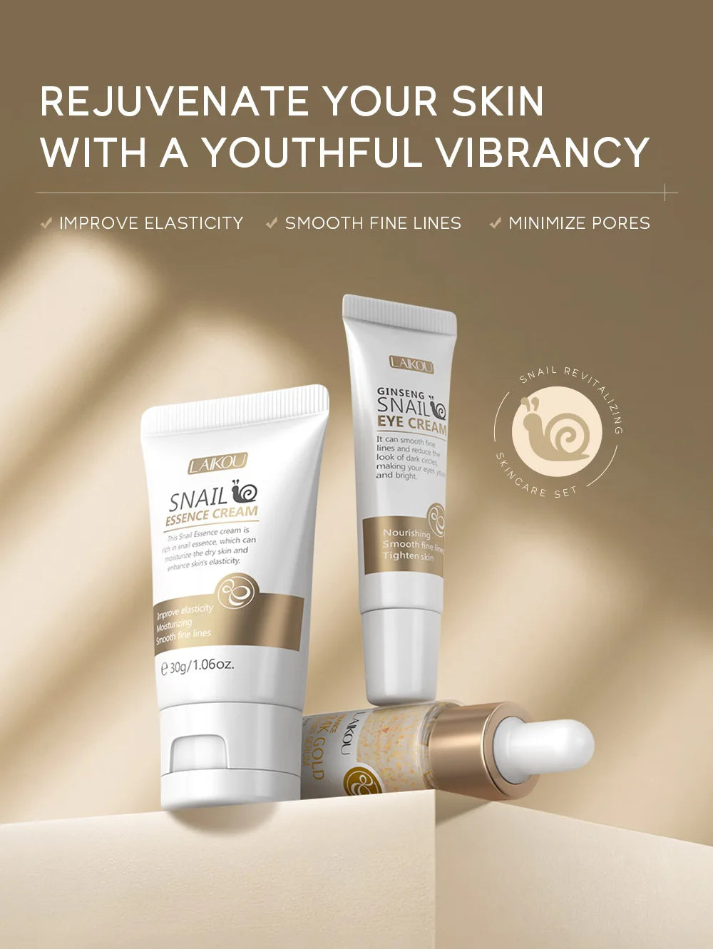 LAIKOU Vitamin C 24K Golden Sakura Skin Care Sets Face Cream Serum 3pcs/set