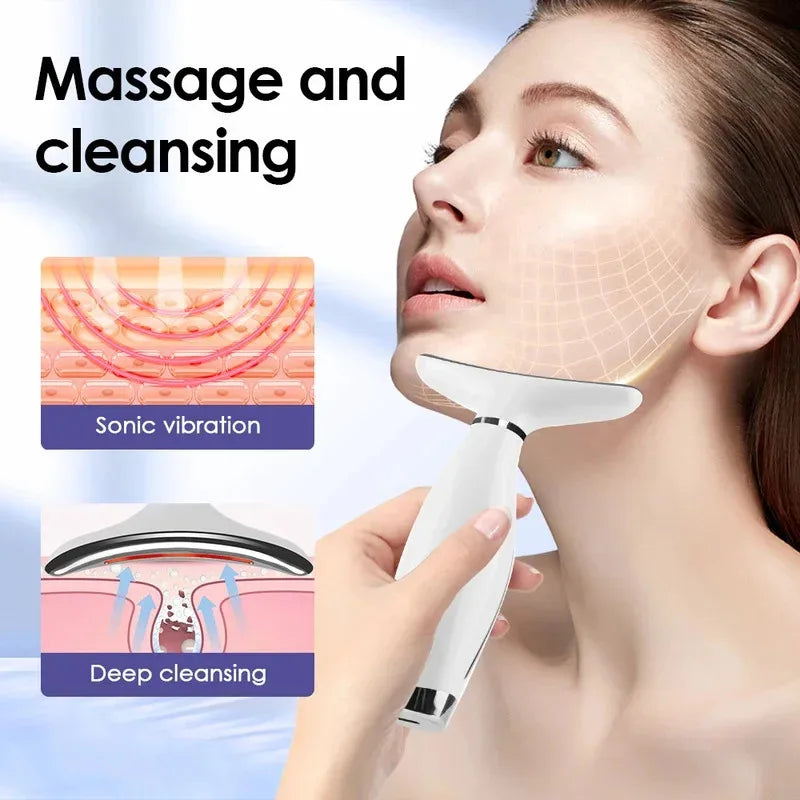Portable 7 Colors LED Light Therapy Face Neck Massager 3 Gears Adjustable Gentle Vibration Anti Wrinkle Skin Tightening Lifting Nanasbeautyholic