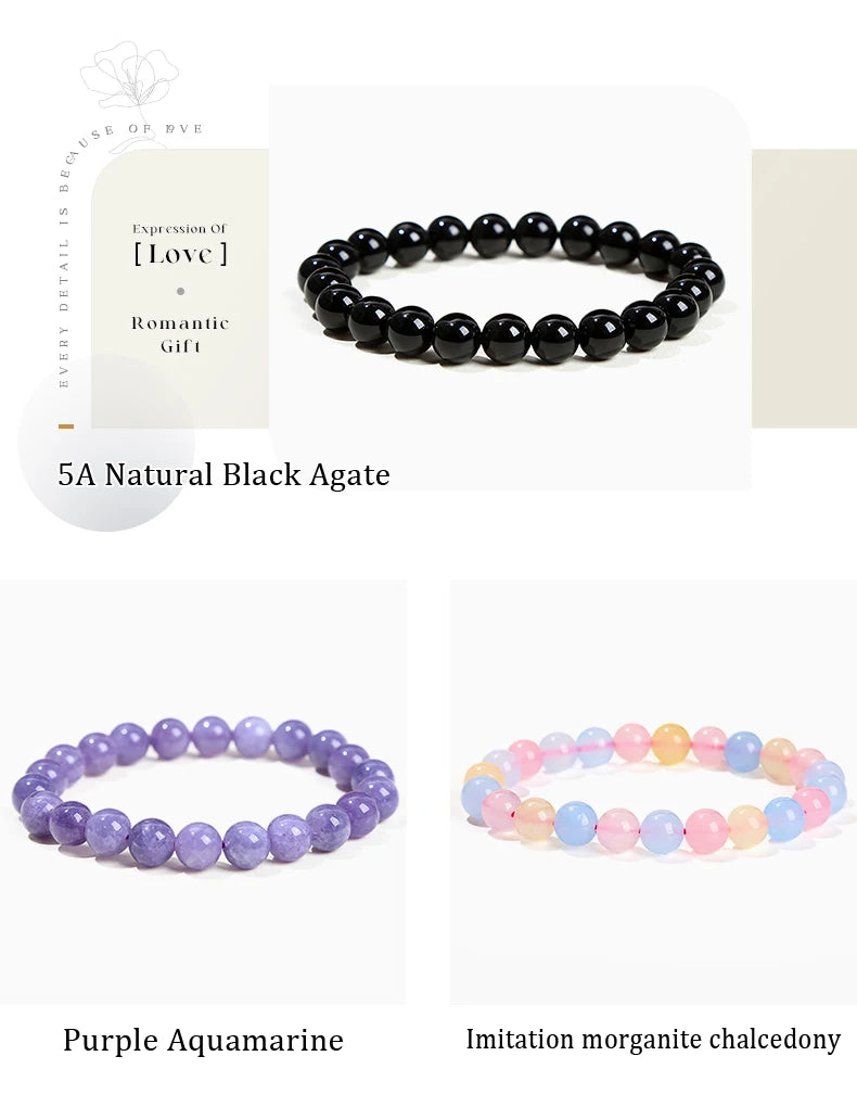Natural Gemstone Bead Bracelet — Amethyst, Tiger Eye, Crystal, Agate & More | Reiki Healing Jewelry