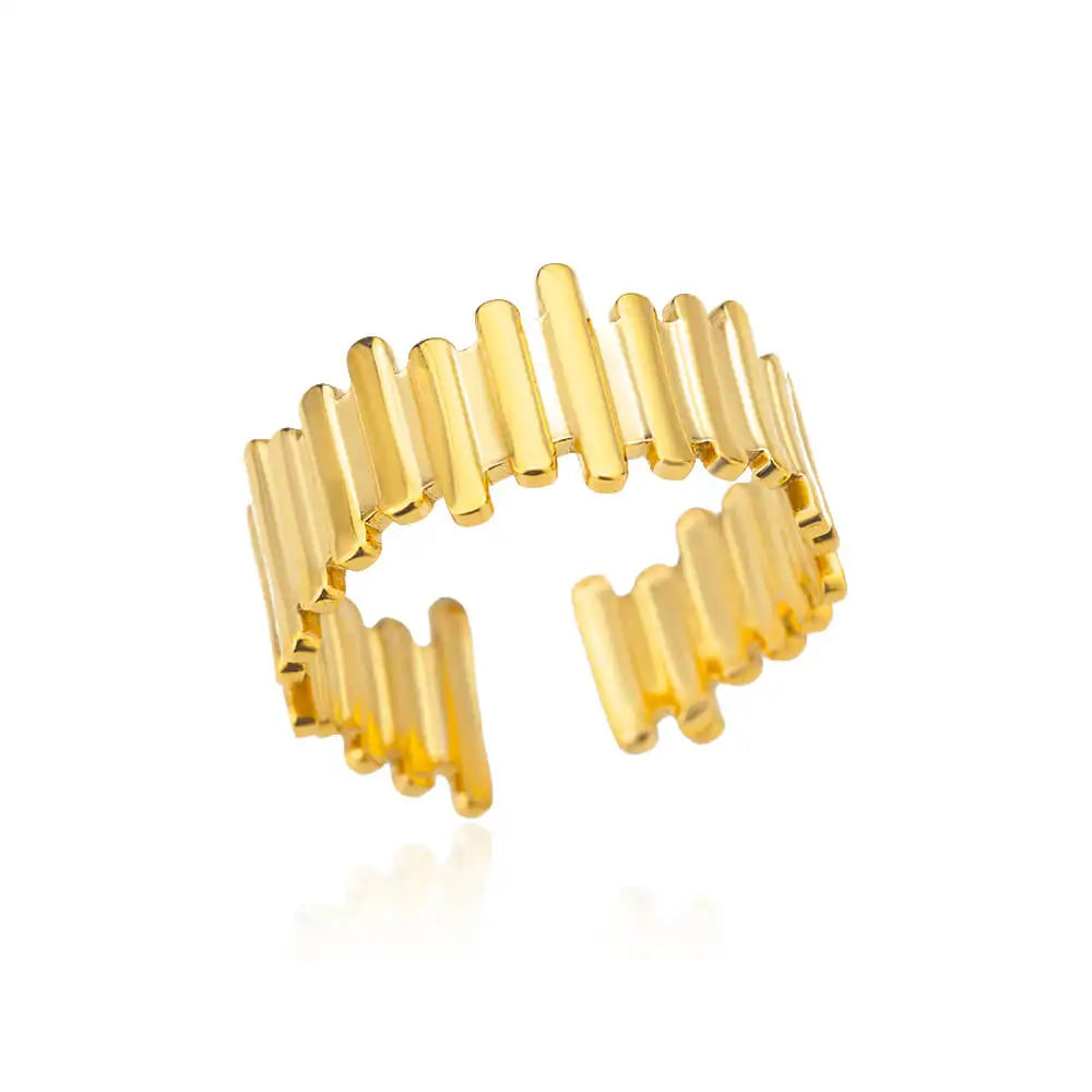 18K Gold Plated Zircon Flower & Leaf Ring | Adjustable Stainless Steel | Women's Aesthetic Wedding Band