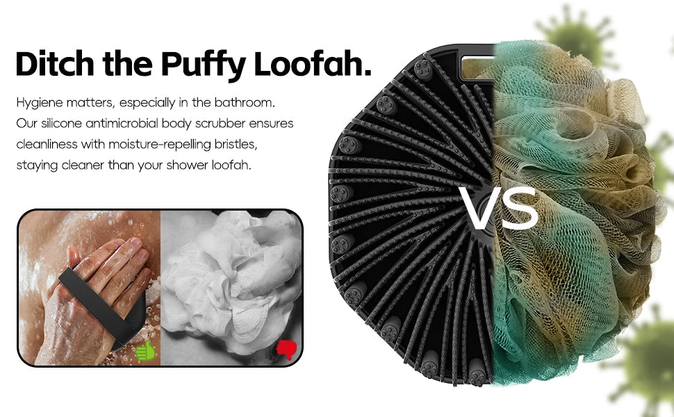 Silicone Body Scrubber Shower Brush Exfoliating Shower Scrubber with Non-Slip Hand Strap Silicone Body Buffer for Use in Shower Nanasbeautyholic