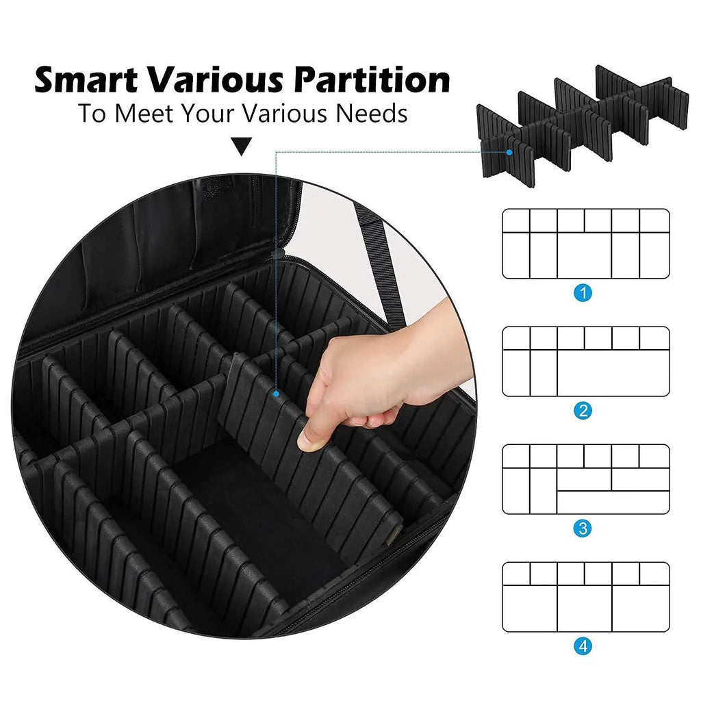 Large capacity travel makeup case, portable artist organizer with adjustable dividers and shoulder strap for toiletries jewelry Nanasbeautyholic