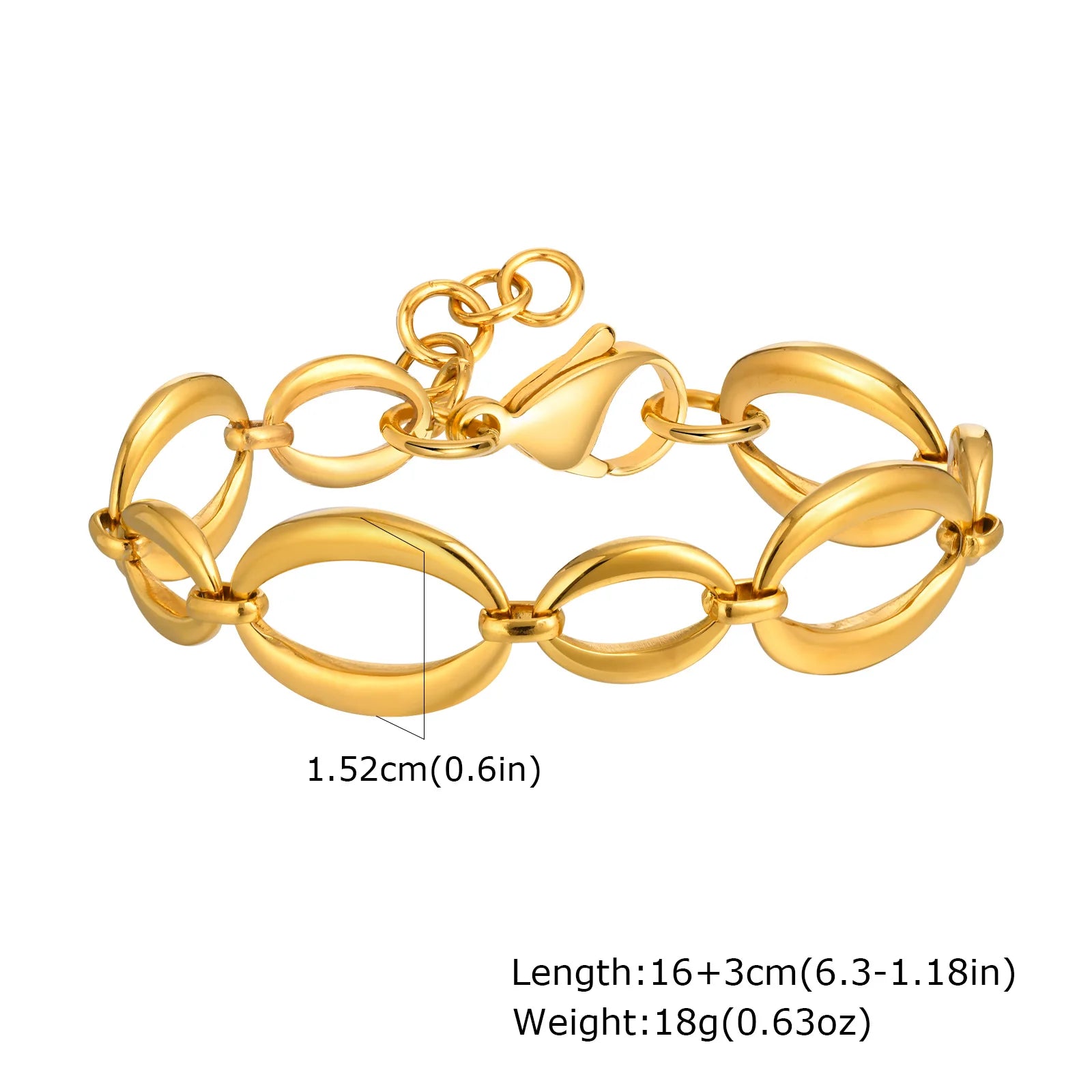 18K Gold Plated Stainless Steel Link Chain Bracelet for Women – Stackable Waterproof Bangle