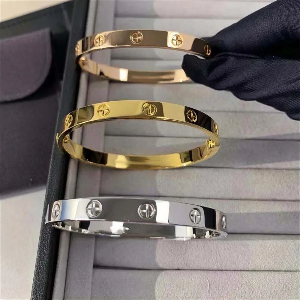 Zircon Cross Screw Nail Bangle | Stainless Steel | Gold, Rose Gold & Silver | Unisex Statement Bracelet