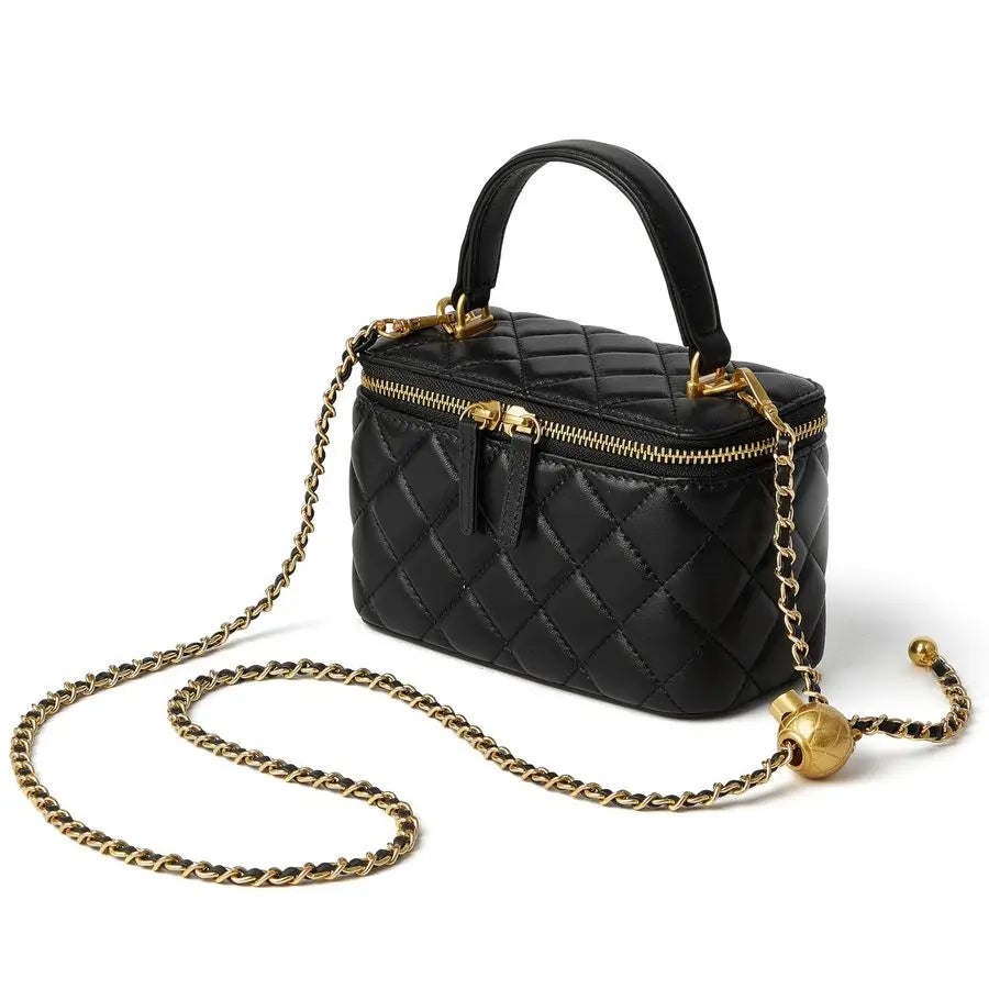 Quilted Box Crossbody Purse For Women Designer Leather Mini Top Handle Pouch Bag With Metal Chain Strap Nanasbeautyholic
