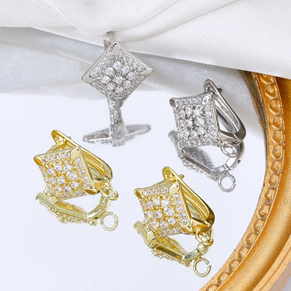 Juya 18K Gold & Silver Plated Earring Hooks – Micro Pave Zircon DIY Jewelry Findings