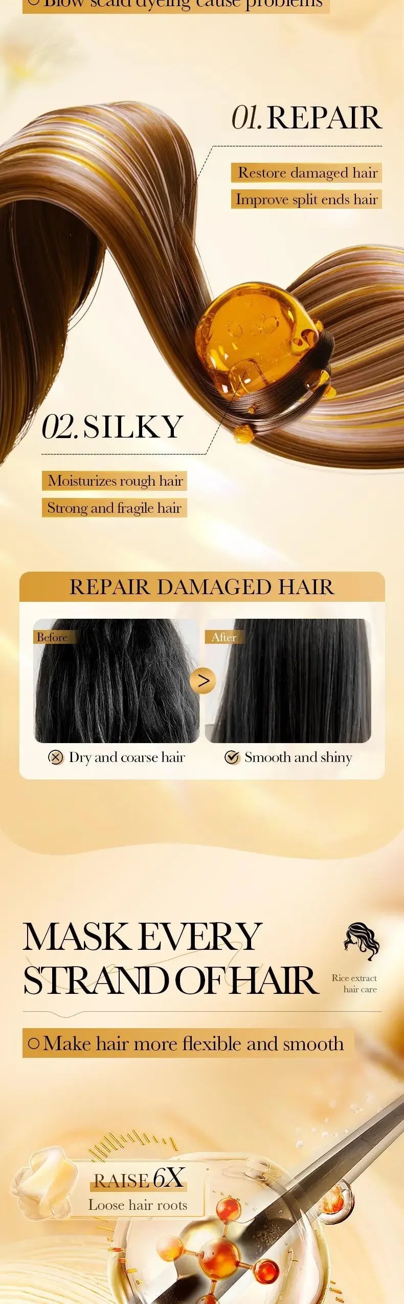 Rice Magical Keratin Hair Mask 5 Seconds Repair Damaged Frizzy Hairs Soft Smooth Shiny Moisturizing Nourish Hair Root Care Nanasbeautyholic