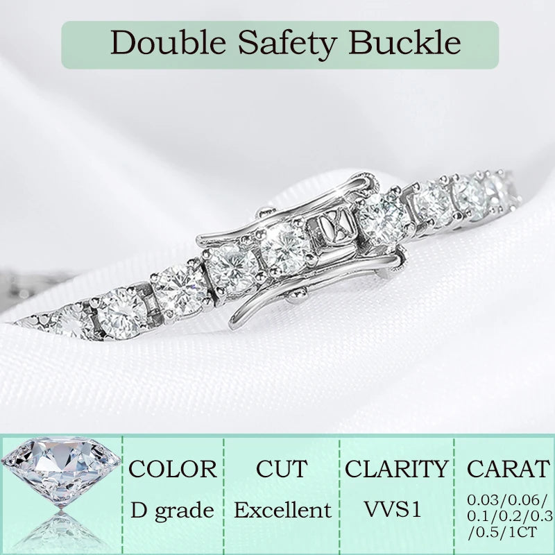 925 Sterling Silver Moissanite Tennis Bracelet | VVS1 D Color | GRA Certified | 3mm 4mm 5mm