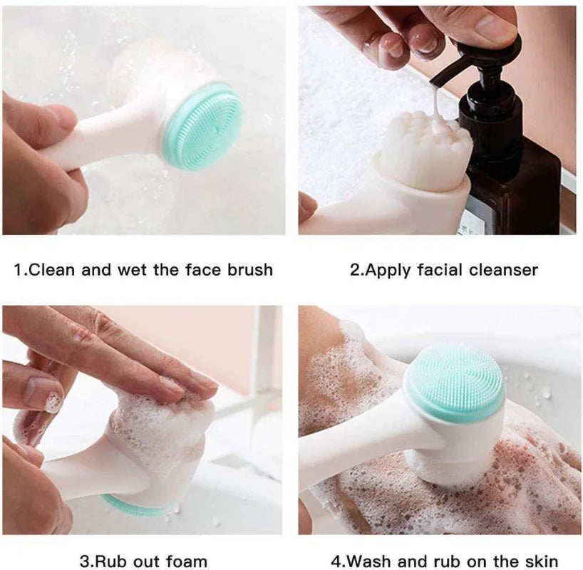 3D Double Silicone Facial Cleansing Brush Manual Massage