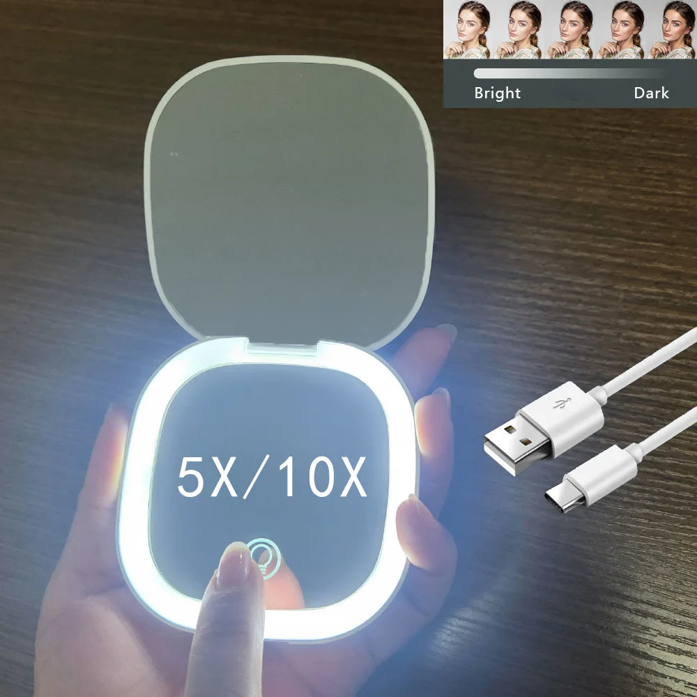 Mini Compact Foldable Pocket Hand Led Makeup Mirror