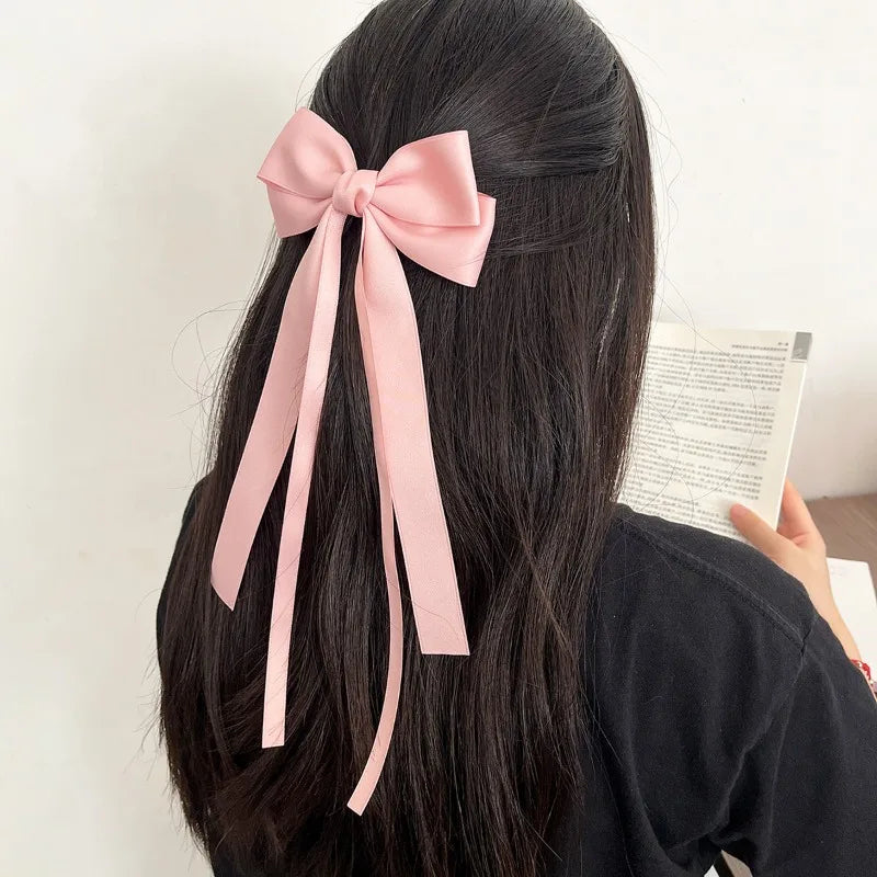 Korean Solid Color Ribbon Double Bowknot Hair Clips