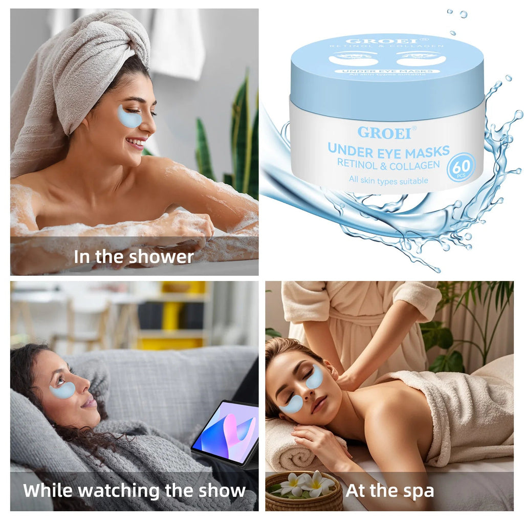 60pcs  Retinol Collagen Eye Mask Anti Dark Circles Directed Against Eye Bags Moisturizing Lifting Firming Eye Patches Skin Care Nanasbeautyholic